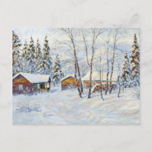 Winter Mountain Farm Weihnachtsmalerei Postkarte