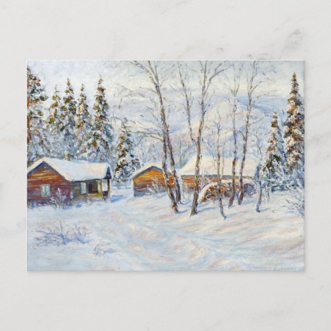 Winter Mountain Farm Weihnachtsmalerei Postkarte (Vorderseite)