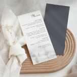 Winter Mountain Forest Wedding Menü Menükarte<br><div class="desc">Diese Wintermärchenkarte ist ideal für eine Hochzeit in Urlaubsort. Das Design besticht durch einen handbemalten Wald auf Hügeln und Bergen in einer idyllischen Winterlandschaft.</div>
