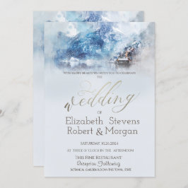 Winter Mountain Lake Snow Wedding Einladung
