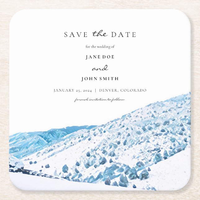 Winter Mountain Paper Untersetzer Save the Date (Vorderseite)