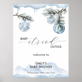 Winter Mountain Snowflake Baby Shower Welcome Poster
