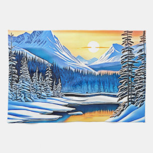 Winter Mountain Sunset Glow Geschirrtuch