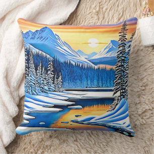 Winter Mountain Sunset Glow Kissen