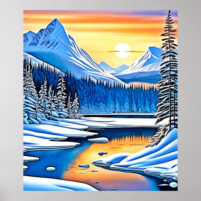 Winter Mountain Sunset Glow Poster (Vorne)