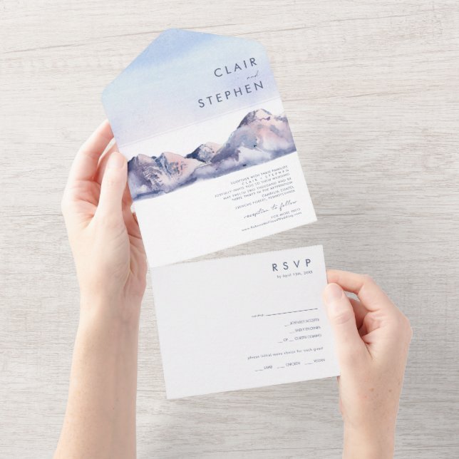 Winter Mountain Sunset Siegel und senden All In One Einladung (Abreißen)