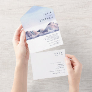 Winter Mountain Sunset Siegel und senden All In One Einladung