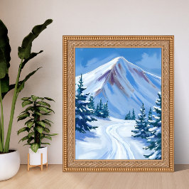 Winter Mountain Watercolor Snow Nature Landscape Poster