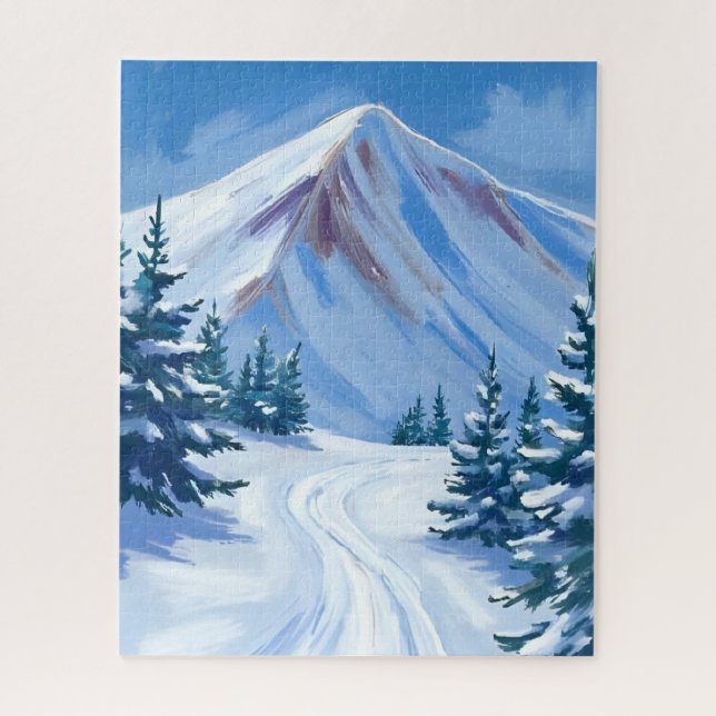 Winter Mountain Watercolor Snow Nature Landscape Puzzle (Vertikal)
