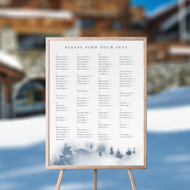 Winter Mountain Wedding Alphabetische Seetabelle Poster (Von Creator hochgeladen)