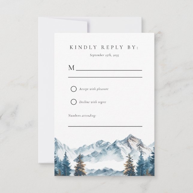Winter Mountains Pine Tree Hochzeit RSVP (Vorderseite)