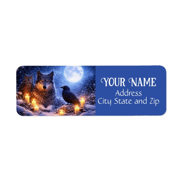 Winter-Mystischer-Wolf-Eule-Rabe-Rücksendeadresse (Vorne)