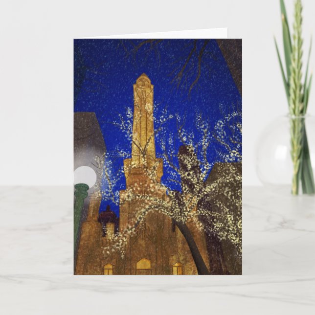 Winter-Nacht am Wasserturm Feiertagskarte (Vorderseite)