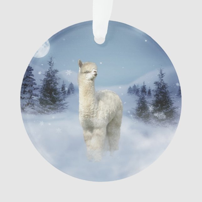Winter-Nachtalpaka-Weihnachtsverzierung Ornament (Vorderseite)