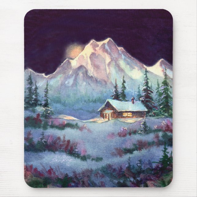 WINTER-NACHTBlockhaus durch SHARON SHARPE Mousepad (Vorne)