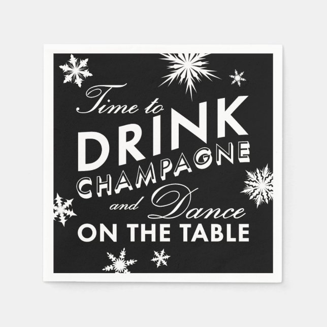 Winter Napkin Time to Drink Champagne Serviette (Vorderseite)