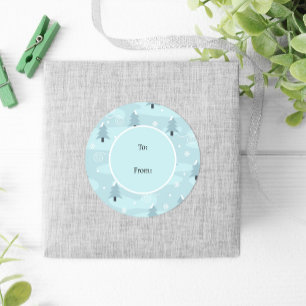 Winter Nature Blue Trees Schneeflocken Weihnachten Runder Aufkleber