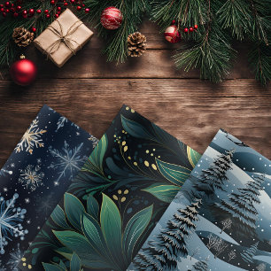 Winter/Nature Variety Wrapping Paper - Set von 3 Geschenkpapier Set