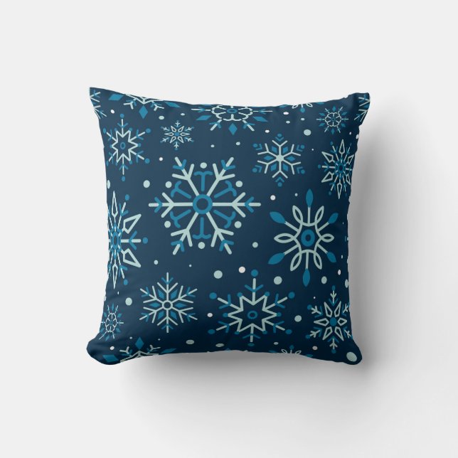 Winter Navy Blue White Snowflakes Weihnachten Kissen (Vorderseite)