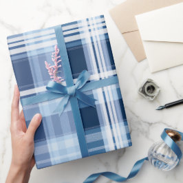 Winter Navy Weiß Schnee Eis Blau Karomuster Geschenkpapier