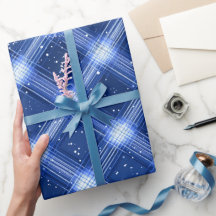 Winter Navy Weißer Schnee Eis Blau Kariertes Muste