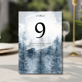 Winter-Nebel-Schnee-Kiefer-Wald-Hochzeit Tischnummer