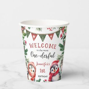 Winter Niedlich Pinguin Weihnachten 1. Geburtstag Pappbecher