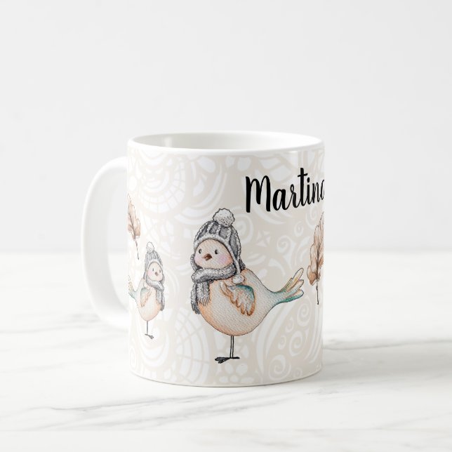 Winter Niedlich Sparrow Illustration Kaffeetasse (Vorderseite Links)