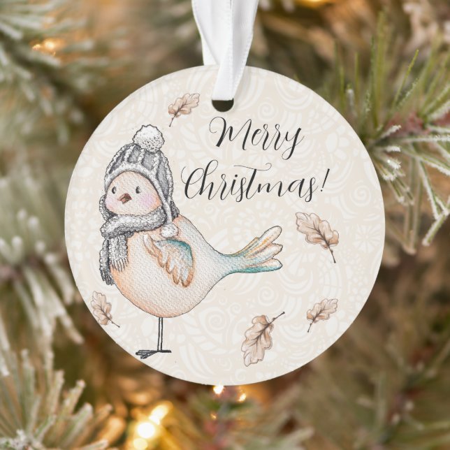 Winter Niedlich Sparrow Illustration Ornament (Baum)