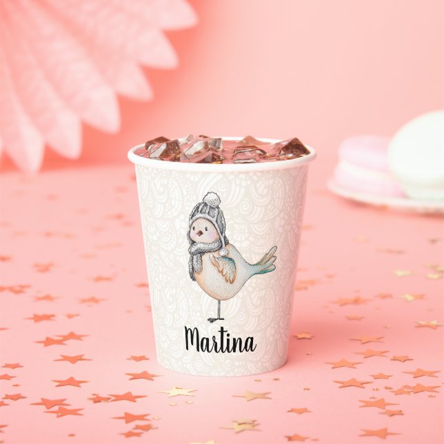 Winter Niedlich Sparrow Illustration Pappbecher (Insitu)