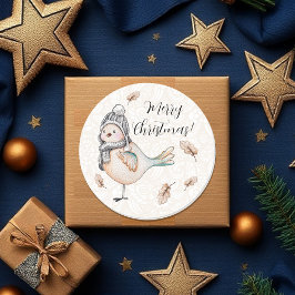 Winter Niedlich Sparrow Illustration Runder Aufkleber