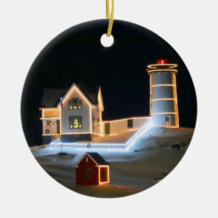 Winter night at Nubble Light. Keramik Ornament