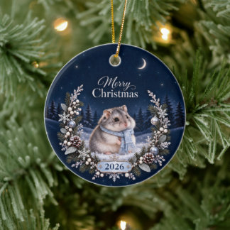 Winter Night Christmas Hamster 2026 Ornament