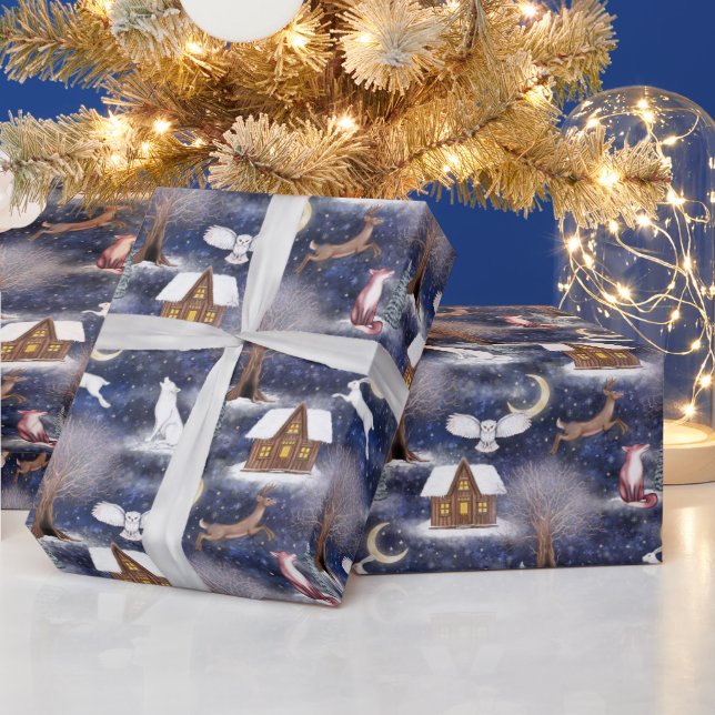 Winter Night Forest Animals Natur Weihnachten Geschenkpapier (Feiertage)