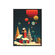 Winter Night Village with Floating Orbs – Modern D