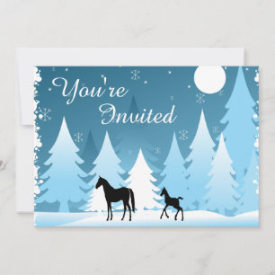 Winter Night Woodland Horse Kinderdusche Einladung