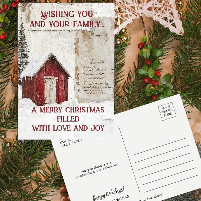 Winter Nordic Bartholz Weihnachtszeitschriften Feiertagspostkarte (Winter Nordic Barn Christmas papers Holiday Postcard)