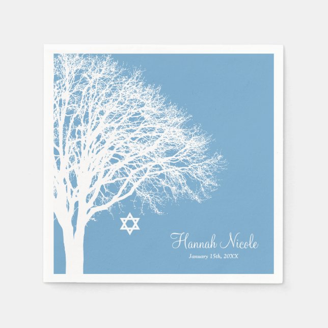 Winter Oak Tree Blue White Bat Mitzvah Custom Serviette (Vorderseite)