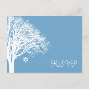 Winter Oak Tree Blue White Bat Mitzvah UAWG Einladungspostkarte