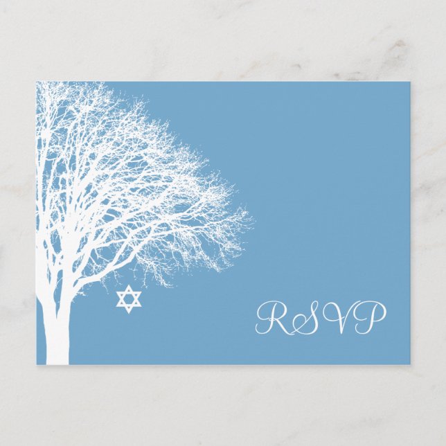 Winter Oak Tree Blue White Bat Mitzvah UAWG Einladungspostkarte (Vorderseite)
