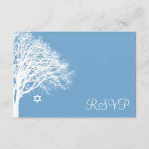 Winter Oak Tree Blue White Bat Mitzvah UAWG RSVP Karte