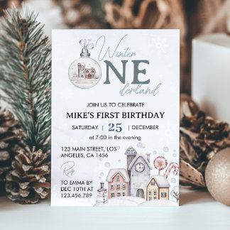 Winter Onderland Boy 1. Geburtstag Einladung