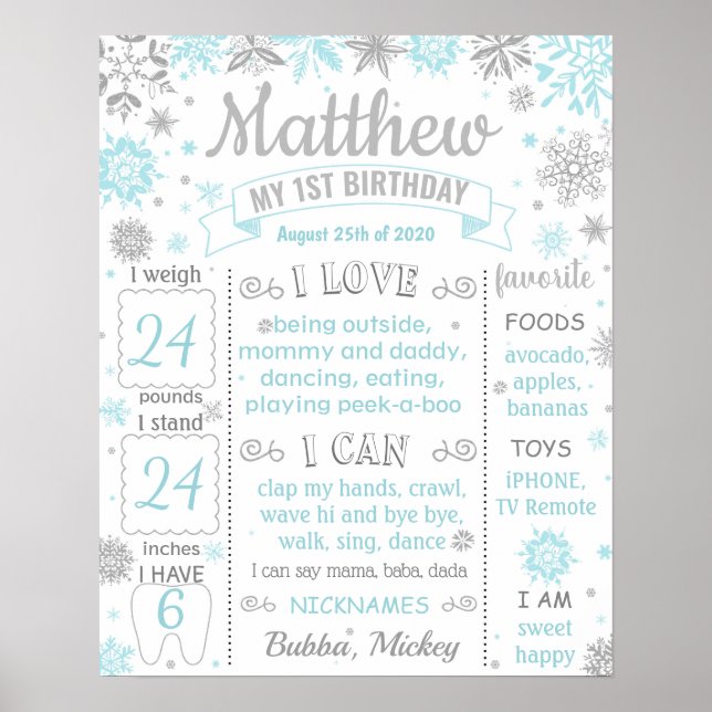 Winter Onderland Erste Geburtstagsfeier Meilenstei Poster (Vorne)