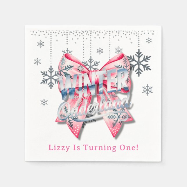 Winter Onderland Girl 1. Geburtstagsfeier Serviette (Vorderseite)
