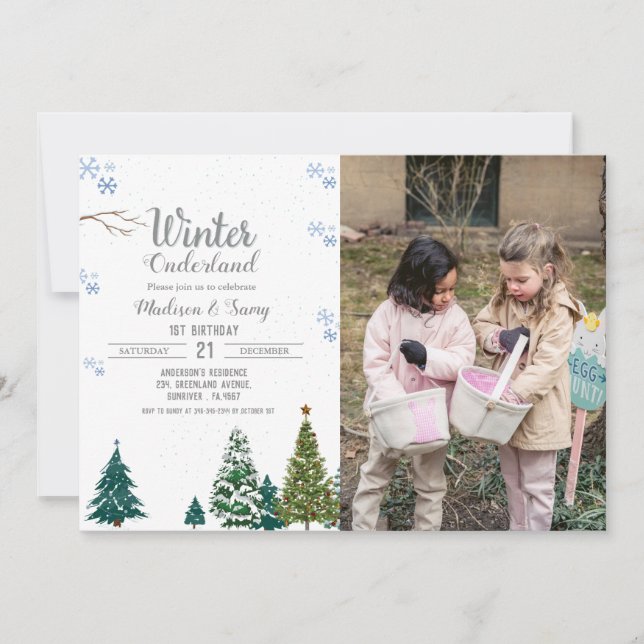 Winter onderland Weihnachten Geburtstagsparty Einladung (Vorderseite)