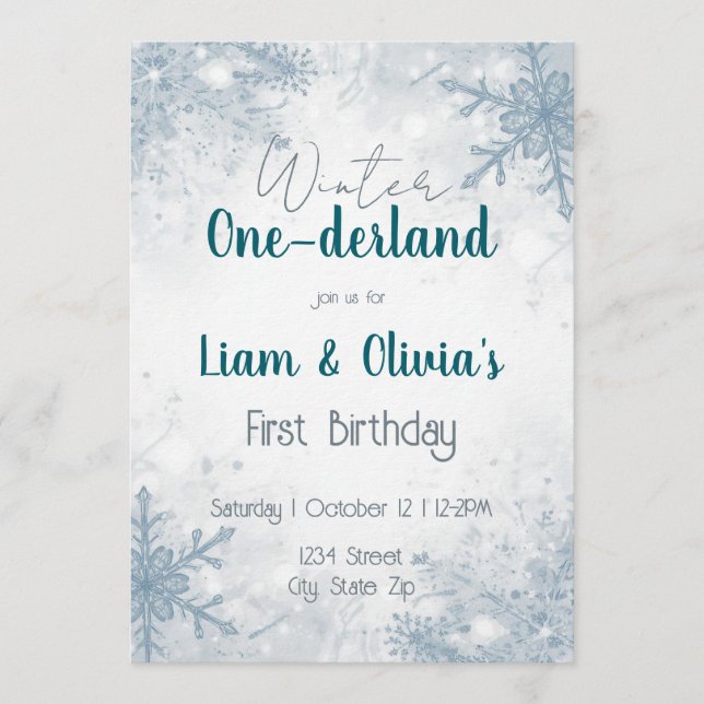 Winter ONE-derland First Birthday Invitation Einladung (Vorderseite)