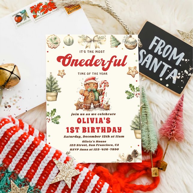 Winter Onederful Grünen Weihnachtskochen Geburtsta Einladung (Von Creator hochgeladen)