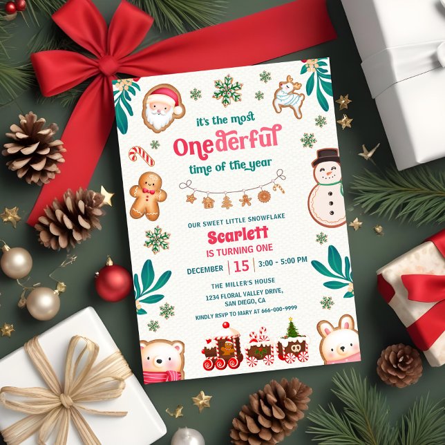 Winter Onederful Lebkuchen 1. Geburtstag  Einladung (Winter Onederful time of the year 1st Birthday Party Invitation)