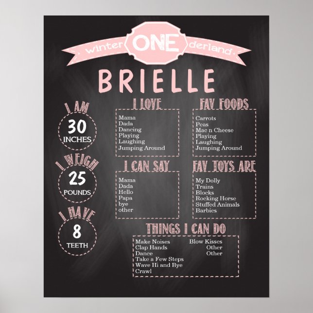 Winter ONEderland 16x20 Template 1. Geburtstag Poster (Vorne)