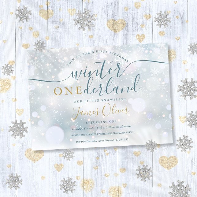 Winter Onederland 1. Geburtstag Blau und Gold Einladung (Winter Onederland 1st Birthday Blue And Gold Invitation)